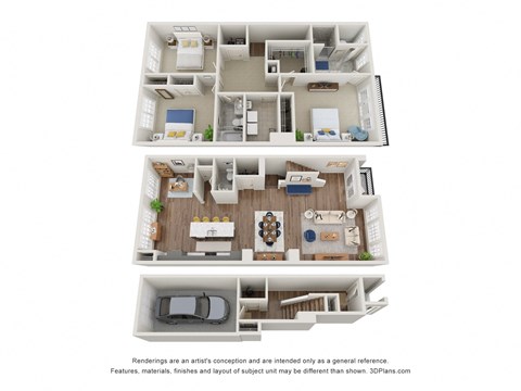 a stylized floor plan of a 1 bedroom floor plan